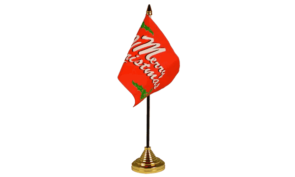Merry Christmas Red Table Flags